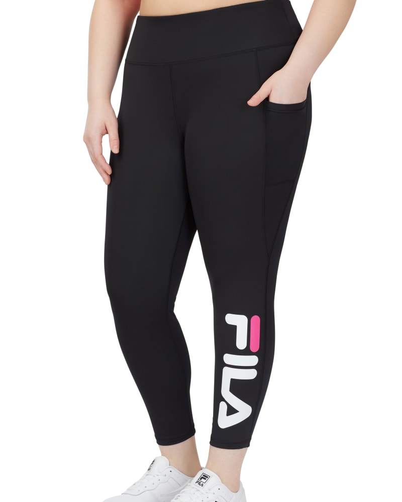 Front of a model wearing a size 1X Brenna Daily Tight in Black by FILA. | dia_product_style_image_id:252681